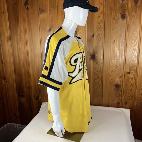 90s FUBU Jersey Baseball Button Up Mens 2XL FUBU 05 Yellow Blue Vintage Logo - Picture 7 of 9